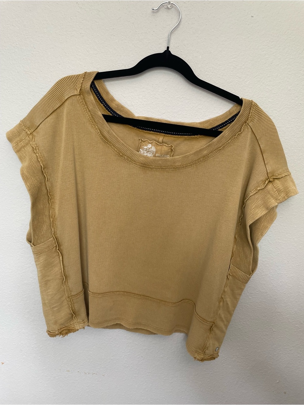 Pilcro Anthropologie Boxy Ribbed Top Raw Seam Pocket Size Large